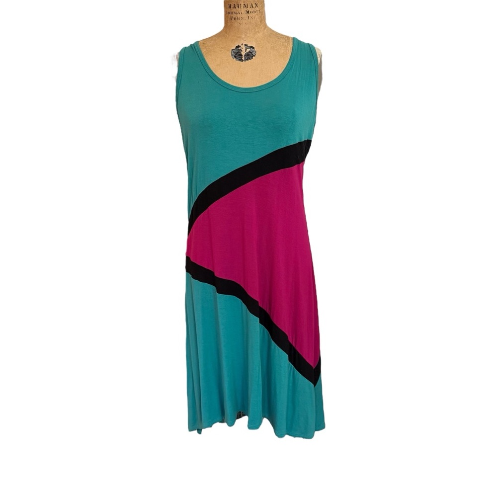 Karen Kane Blue, Pink, and Black Asymmetrical A-line Sundress - NWT